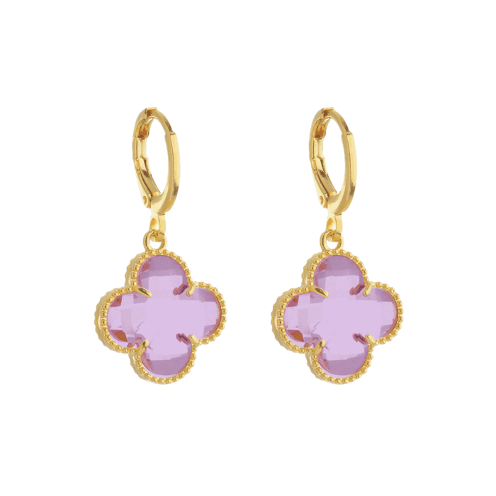 Brinco Dourado de Trevo com Zircônia Rosa - Imagem 1