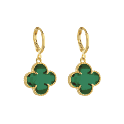 Brinco Dourado de Trevo com Zircônia Verde