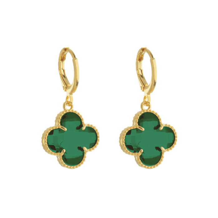Brinco Dourado de Trevo com Zircônia Verde - Imagem 1
