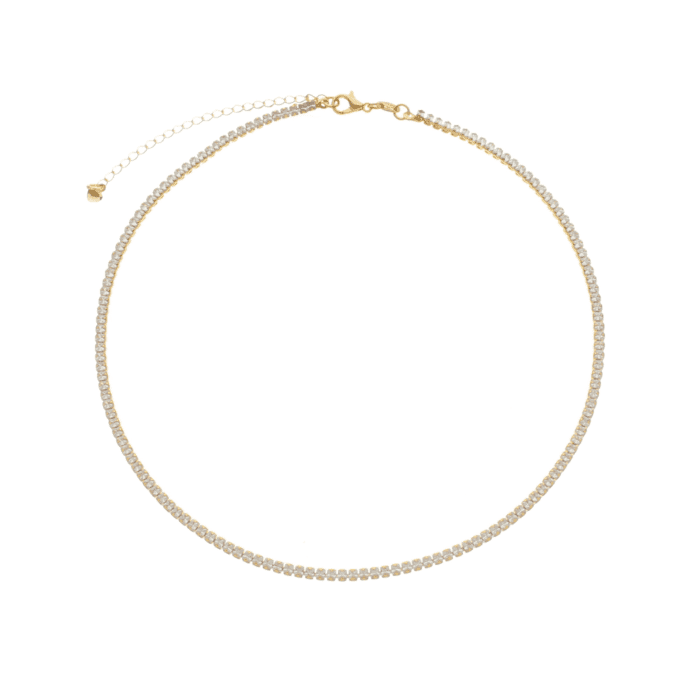 Colar Dourado Chocker Riviera Pedras Brancas - Imagem 1