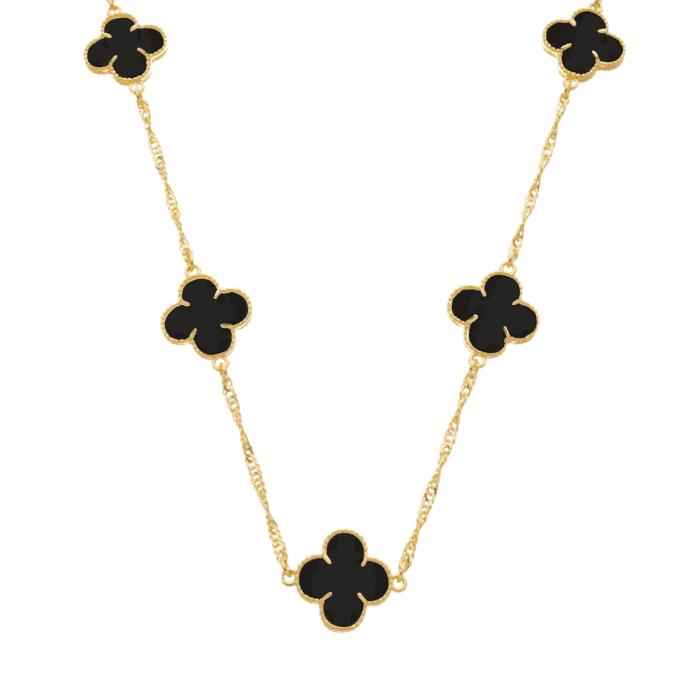 Colar Dourado 5 Trevos Preto - Imagem 1