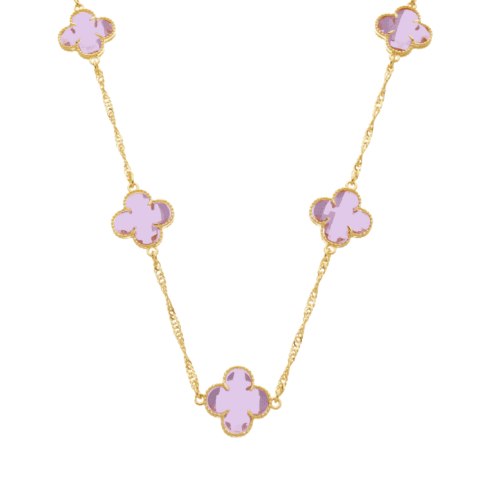 Colar Dourado 5 Trevos Rosa - Imagem 1