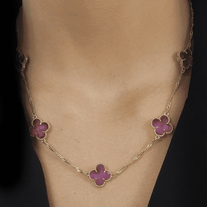 Colar Dourado 5 Trevos Rosa - Imagem 2