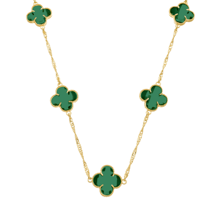 Colar Dourado 5 Trevos Verde - Imagem 1