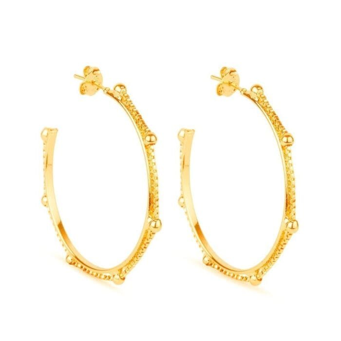 Brinco Dourado de Argola com Corrente Esferas e Pérolas - Imagem 1