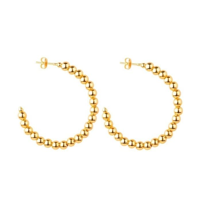 Brinco Dourado de Argola Cravejado de Bolas - Imagem 1