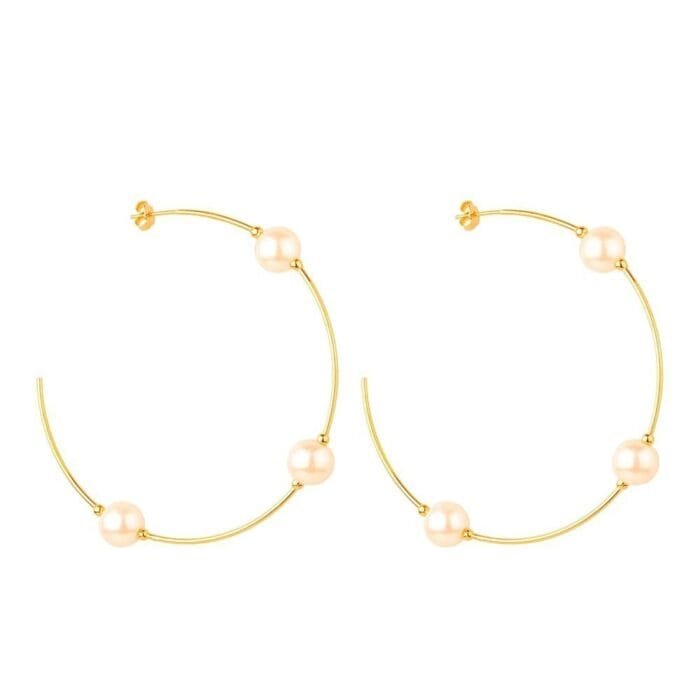 Brinco Dourado de Argola Grande Com Pérolas - Imagem 1