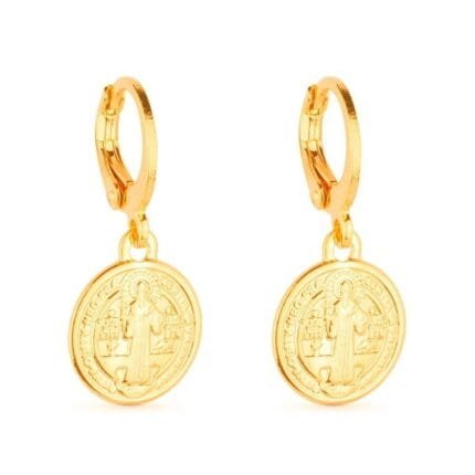 Brinco de Argolinha Com Medalha Religiosa