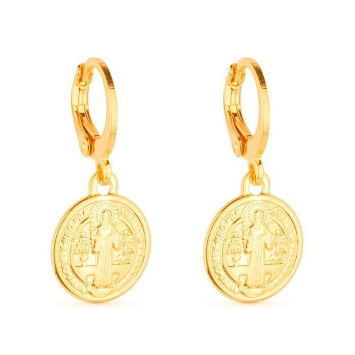 Brinco de Argolinha Com Medalha Religiosa - Imagem 1