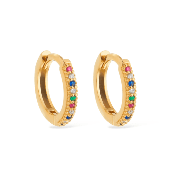 Brinco Dourado de Argolinha com Pedras Coloridas - Imagem 1