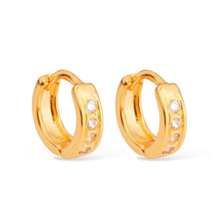Brinco Dourado de Argolinha com Pedras de Zircônia - Imagem 1