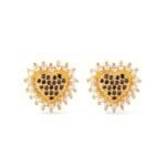 Brinco Dourado de Coração Cravejado com Pedras de Zircônia e Detalhes em Strass Negro