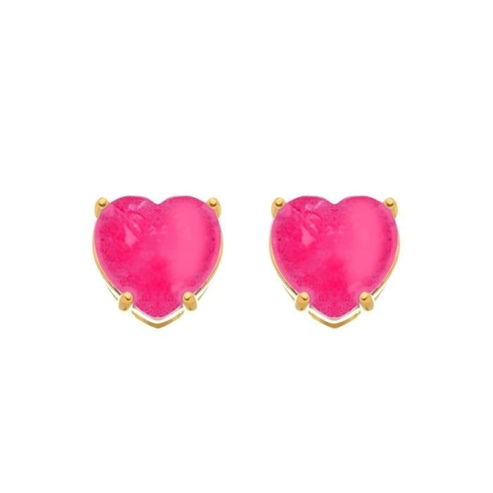 Brinco Dourado de Coração Rosa - Imagem 1
