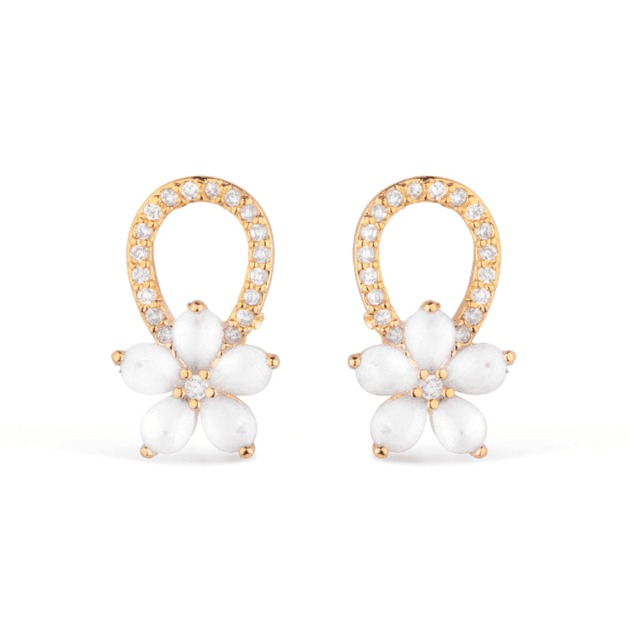 Brinco Dourado de Flor com Zirconia e Cristal - Imagem 1