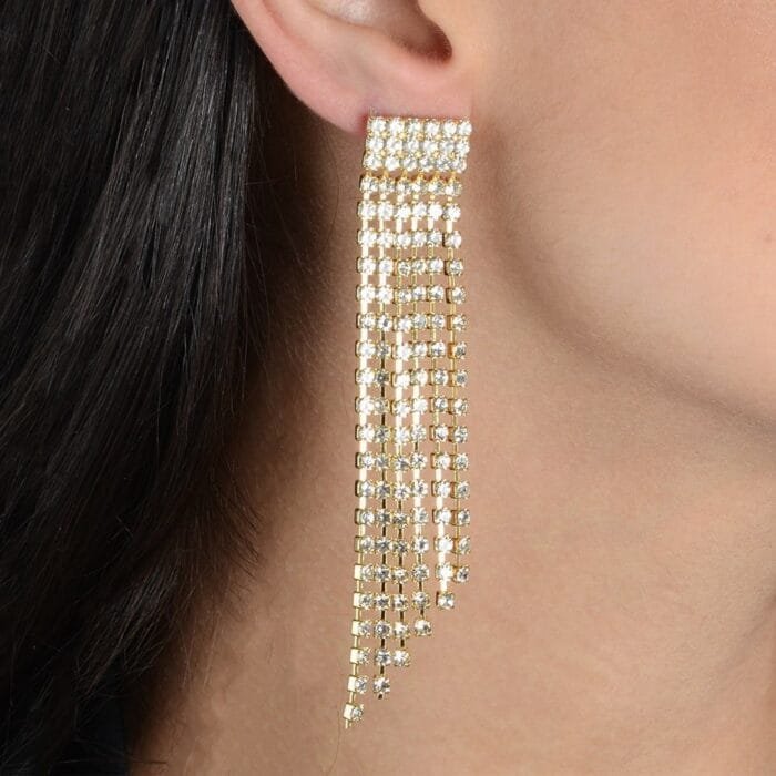 Brinco Dourado de Luxo com 123 Pedras de Strass - Imagem 2