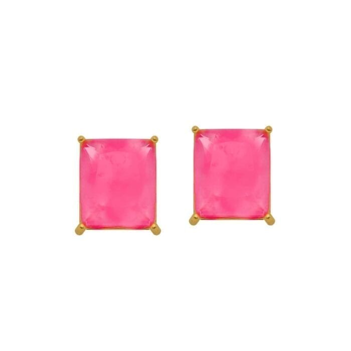Brinco Dourado de Pedra Retangular Rosa - Imagem 1