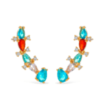 Brinco Dourado Ear Cuff Colorido