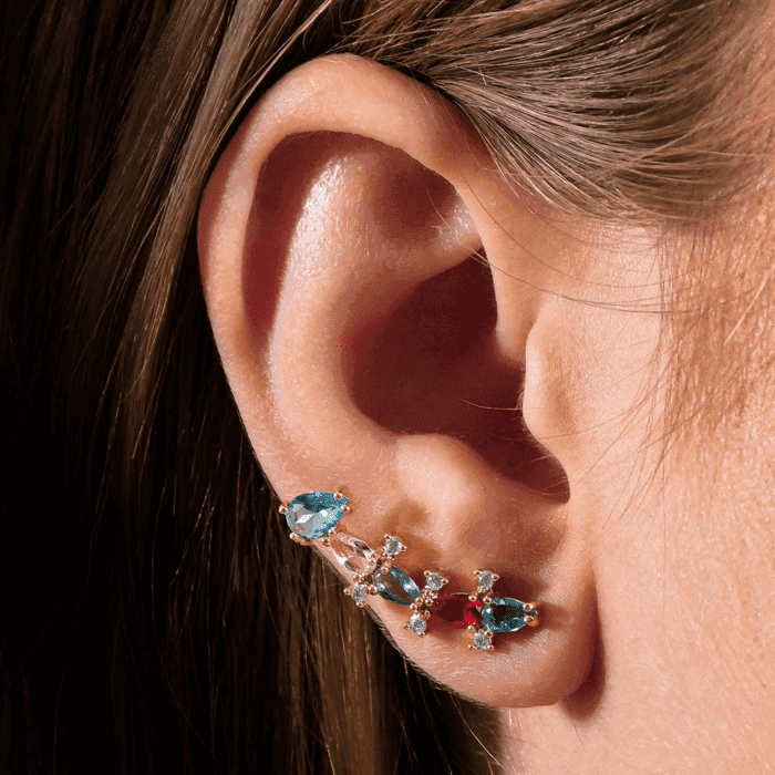 Brinco Dourado Ear Cuff Colorido - Imagem 2