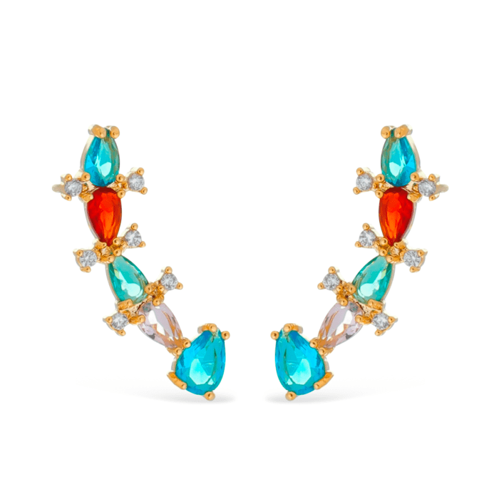 Brinco Dourado Ear Cuff Colorido - Imagem 1