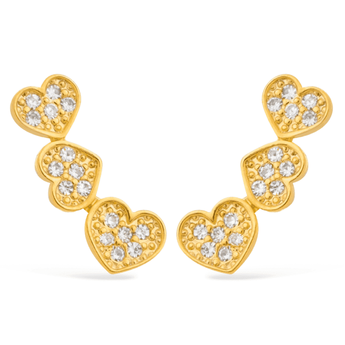 Brinco Dourado Ear Cuff de Coração com Zircônia - Imagem 1