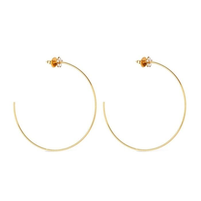 Brinco Dourado Grande de Argola com Detalhe de Flor em Strass - Imagem 1
