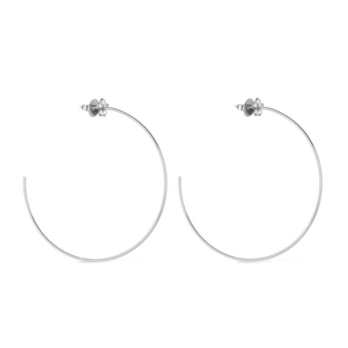 Brinco Prateado Grande de Argola com Detalhe de Flor em Strass - Imagem 1