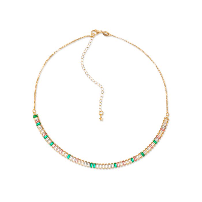 Colar Dourado Chocker de Pedras Coloridas - Imagem 1