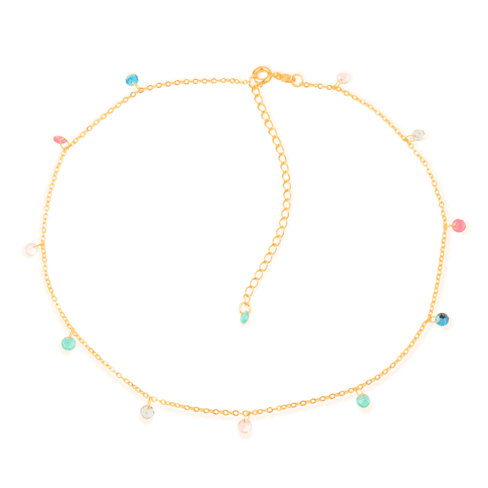 Colar Dourado Chocker Pontos de Luz Coloridos Cristais - Imagem 1