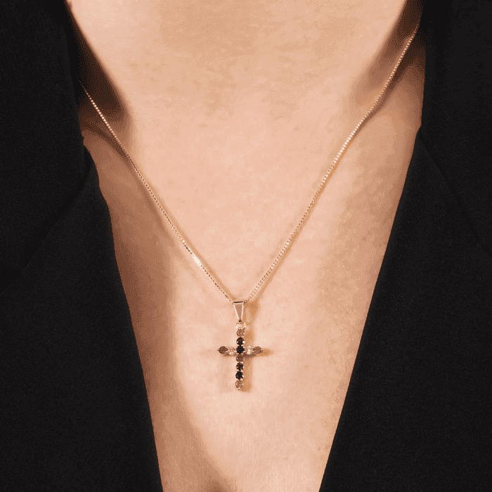 Colar Dourado de Cruz com Zircônias Coloridas - Imagem 2
