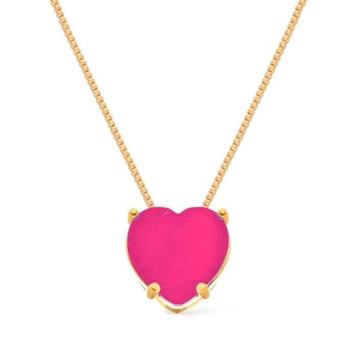 Colar Dourado de Pedra Coração Rosa - Imagem 1