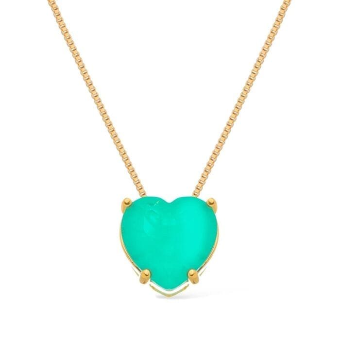 Colar Dourado de Pedra Coração Verde - Imagem 1