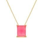 Colar Dourado de Pedra Retangular Rosa
