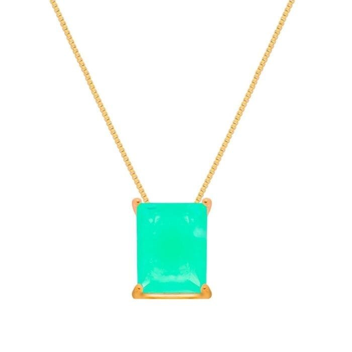 Colar Dourado de Pedra Retangular Verde - Imagem 1