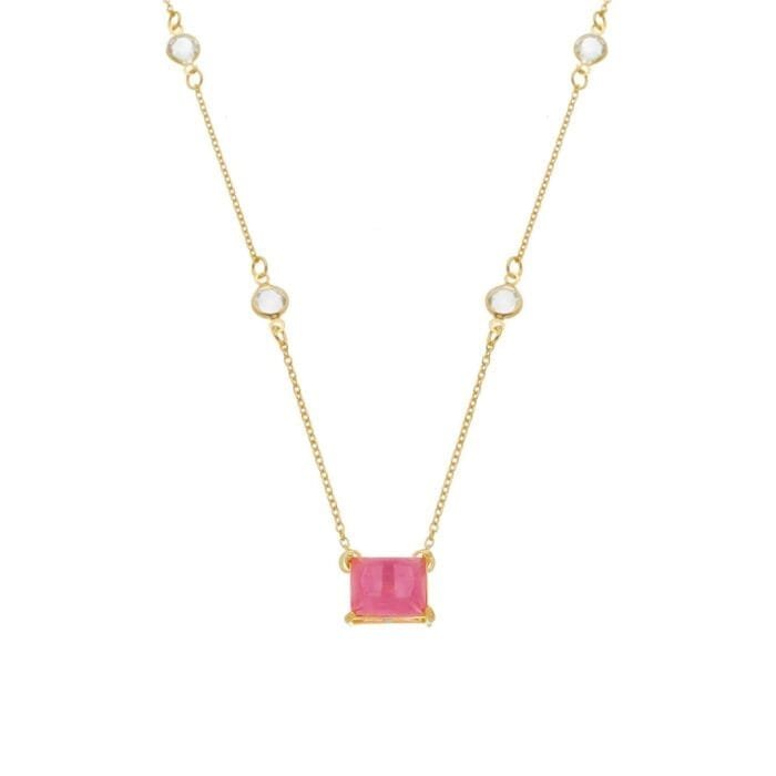 Colar Dourado de Retângulos Rosas e Pontos de Luzes - Imagem 1