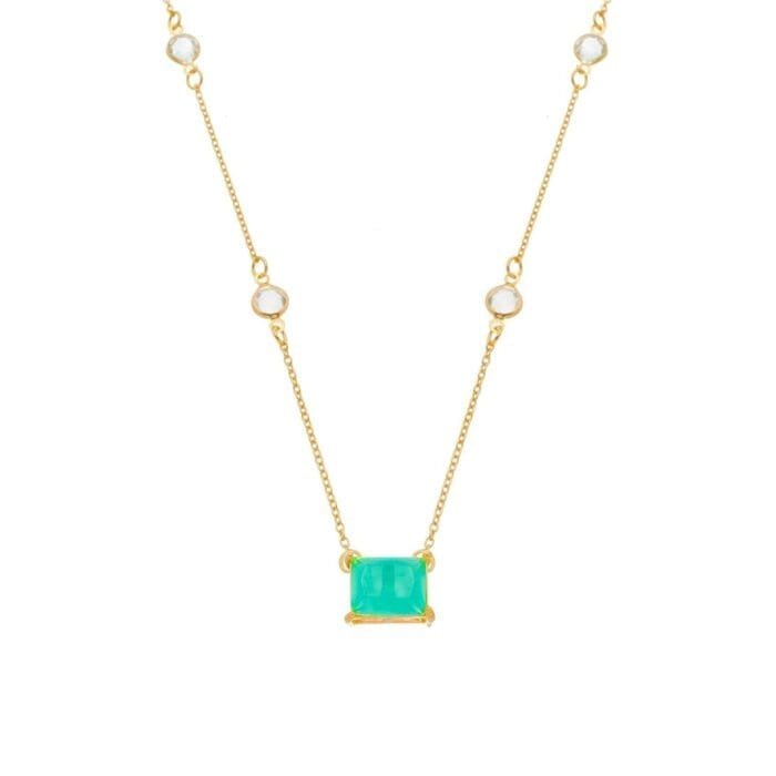 Colar Dourado de Retângulos Verdes e Pontos de Luzes - Imagem 1