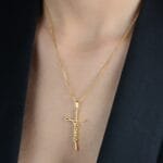 Colar Dourado Religioso de Cruz Jesus - Imagem 2