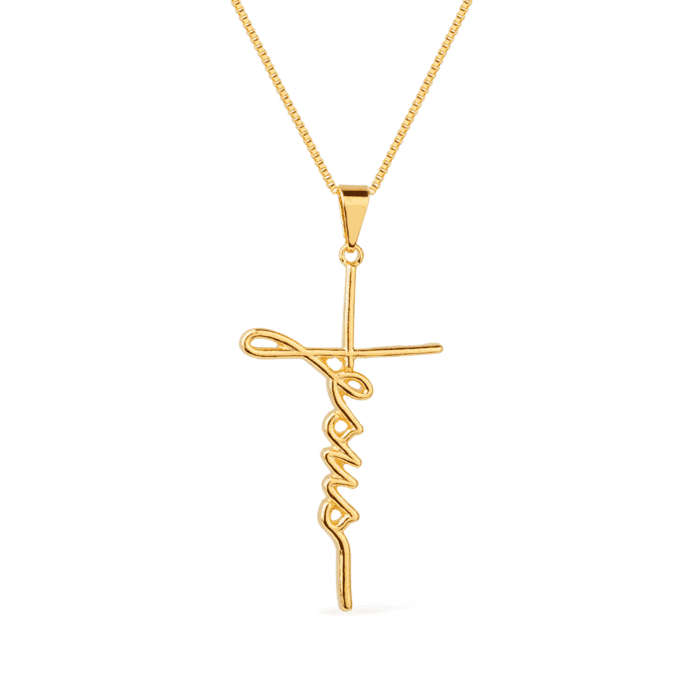 Colar Dourado Religioso de Cruz Jesus - Imagem 1