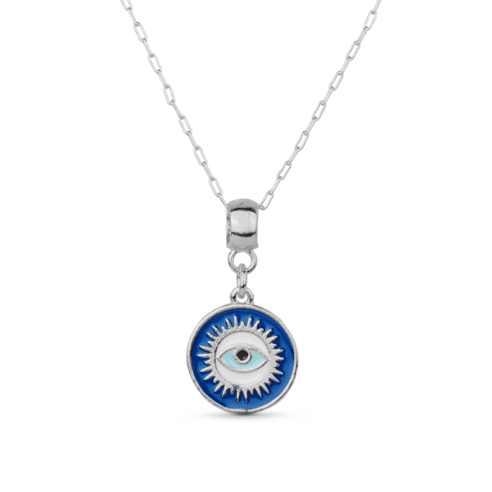 Colar Prateado Medalha Olho Grego - Imagem 1