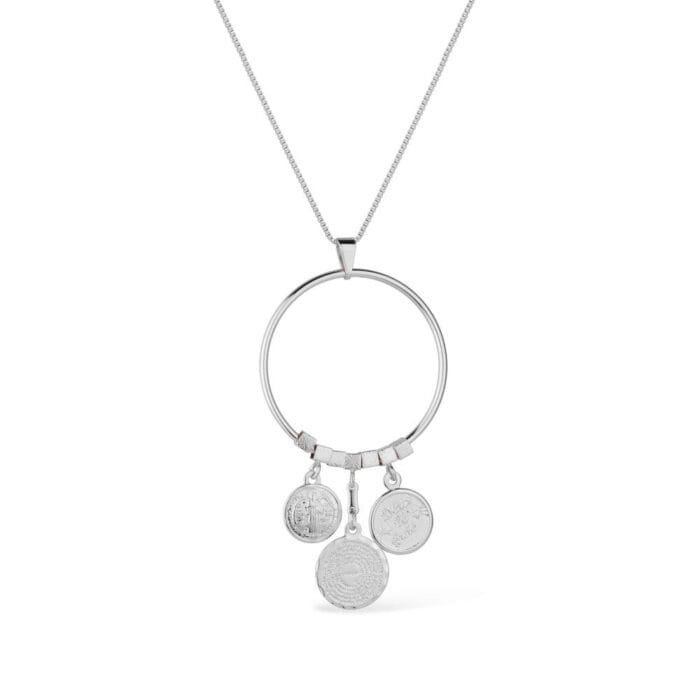 Colar Prateado Religioso 3 Medalhas Espirito Santo - Imagem 1