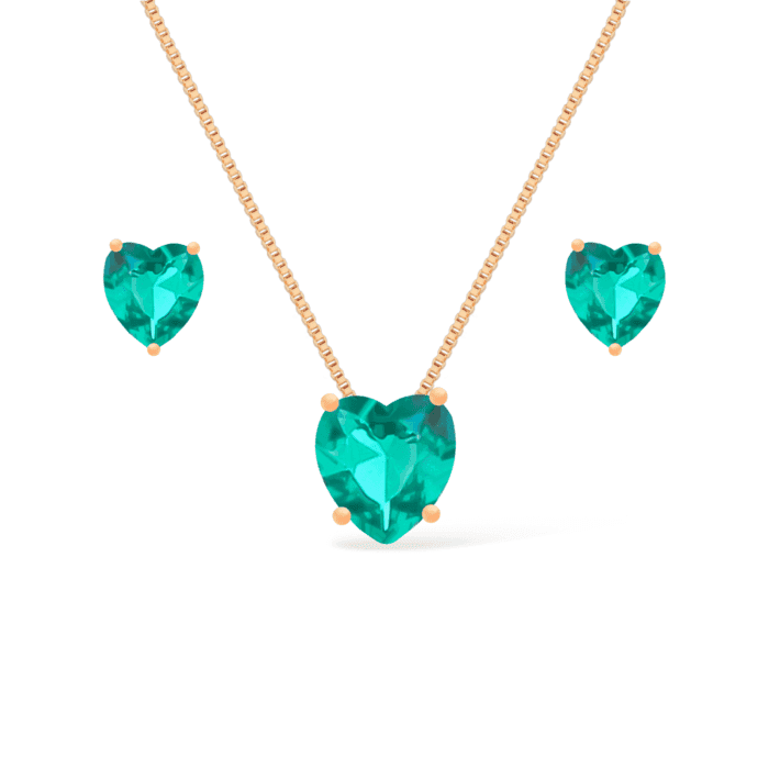 Conjunto Dourado de Coração Verde - Imagem 1