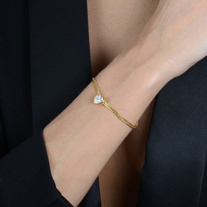 Pulseira Prateada com Pedra de Coração em Zircônia - Imagem 4