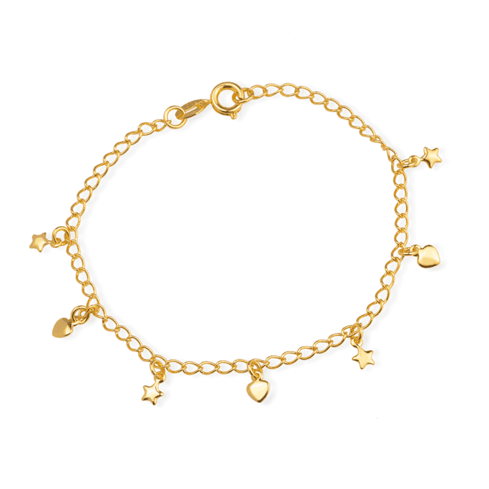 Pulseira Dourada com Pingentes de Coração e Estrela - Imagem 1