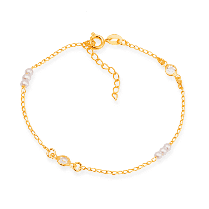 Pulseira Dourada de Pérolas com Ponto de Luz - Imagem 1