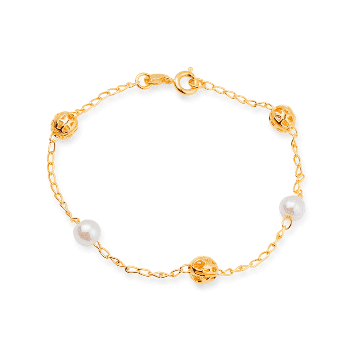 Pulseira Dourada de Pérolas e Esferas Vazadas - Imagem 1