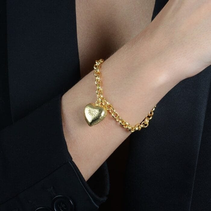 Pulseira Prateada Elo Português com Coração - Imagem 4