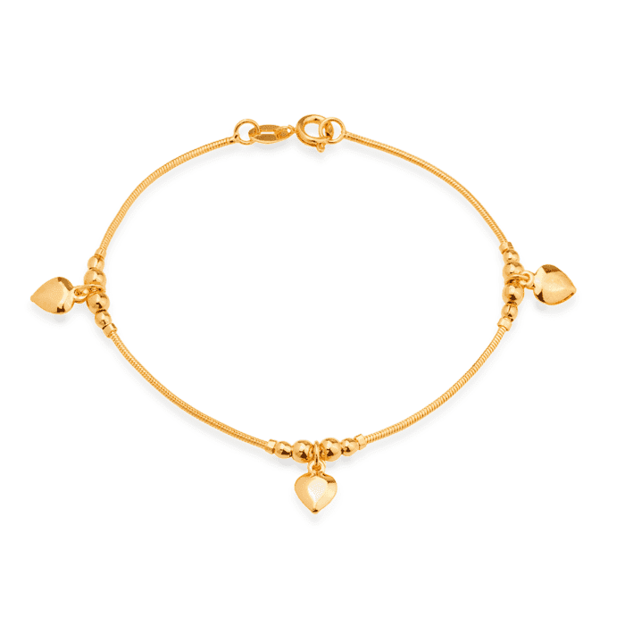Pulseira Prateada Lisa com 3 Pingentes de Coração - Imagem 3
