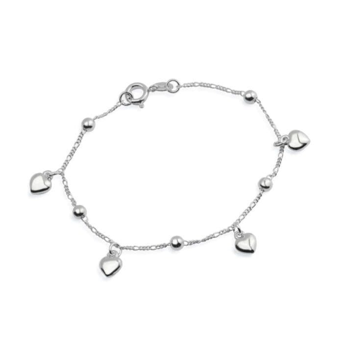 Pulseira Prateada com Pingentes de Coração e Esferas - Imagem 1