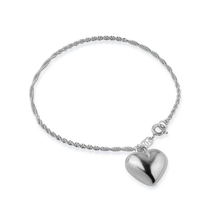 Pulseira Prateada de Cordão Baiano com Coração - Imagem 1
