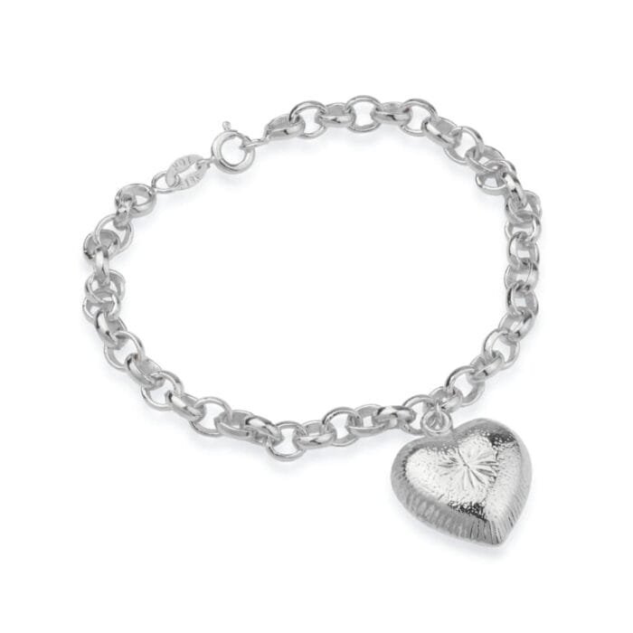 Pulseira Prateada Elo Português com Coração - Imagem 1