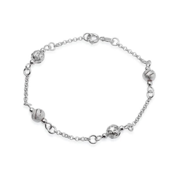 Pulseira Prateada Elo Português com Esferas - Imagem 1